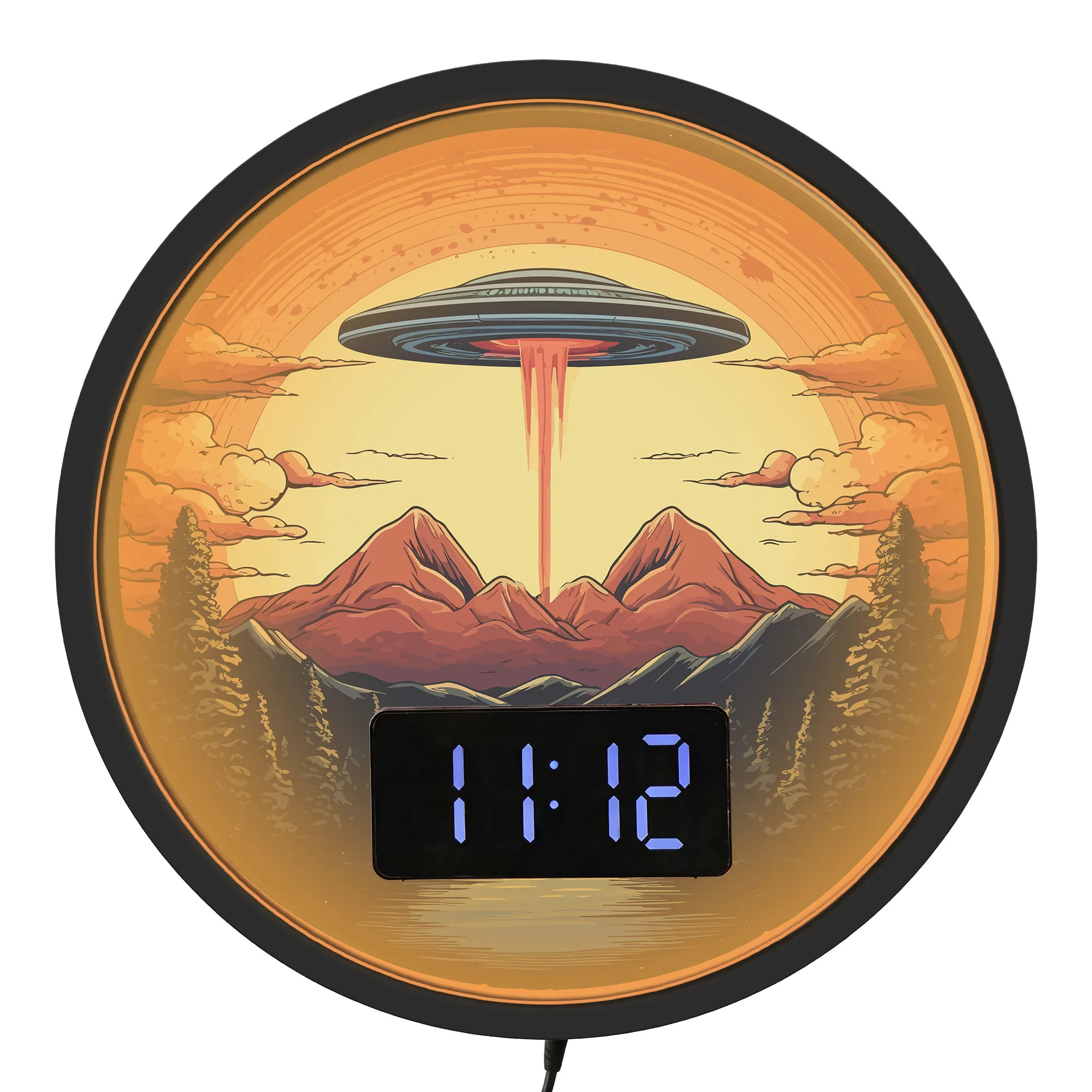 UFO Alien Abduction LED Digital Wall Clock with Temperature Calendar Date For Sci‑Fi Fan Game Room Man Cave Luminous Wall Clock