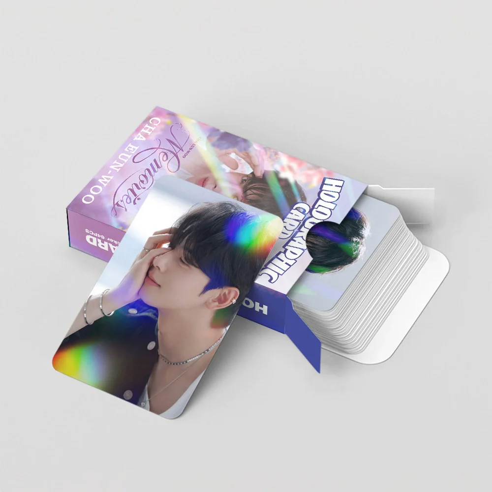 124PCS 차은우 홀로그램 포토 카드 - 양면 한국 스타 LOMO 수집용 카드 스티커 세트