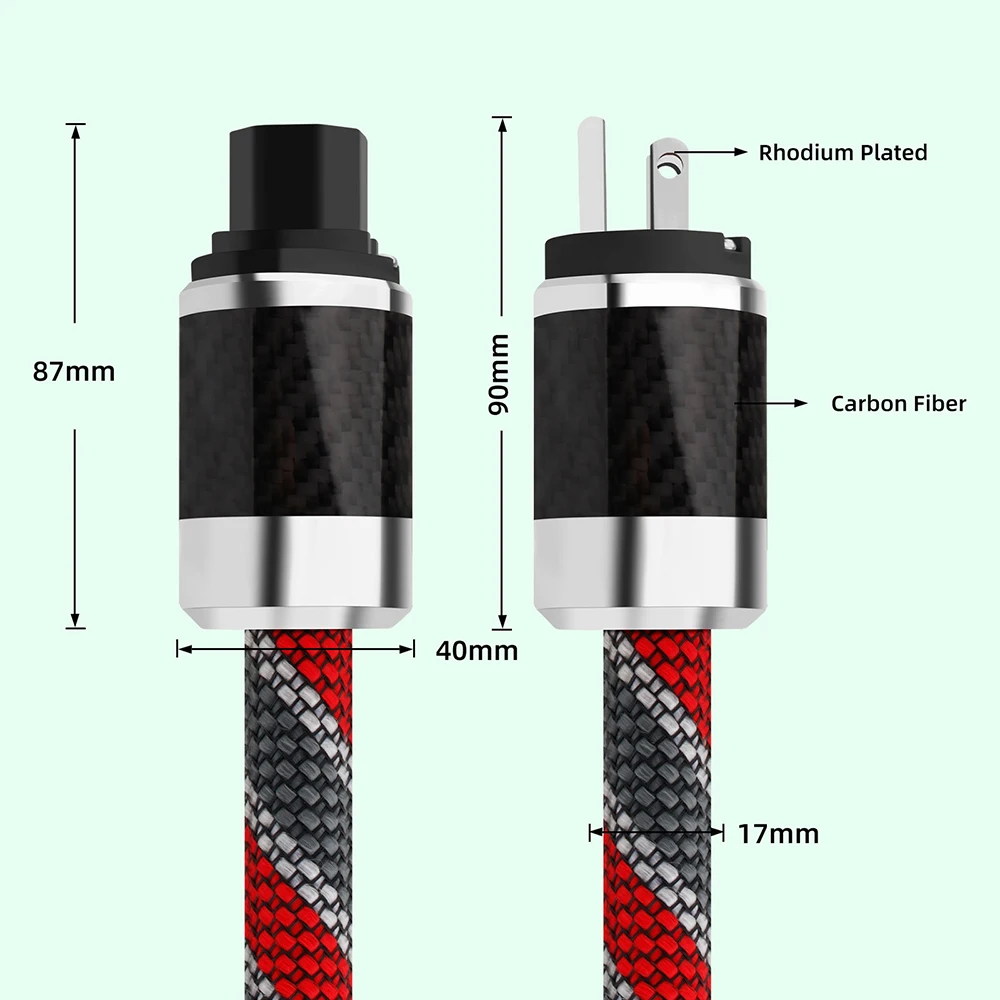 D503 HiFi Audio AC Power Cord With 3-Claw Rhodium-Plated Plug In USA, and 12 AWG Enthusiast Power Cable