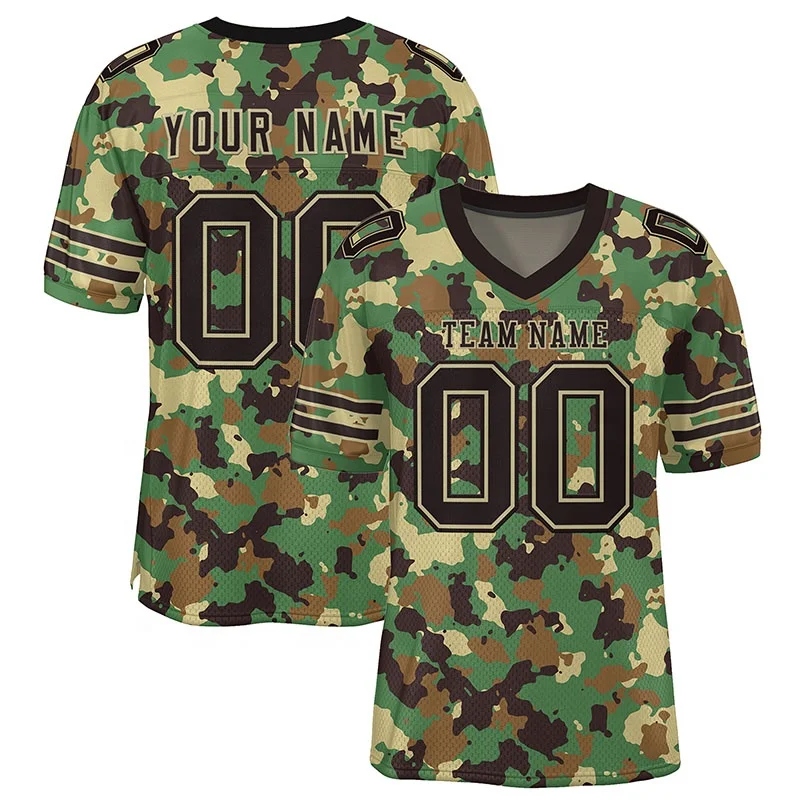 

Custom Football Jerseys Camouflage V-Neck Mesh Team Party Games Printed Clothing Uniform Retro American Camo Football Wear