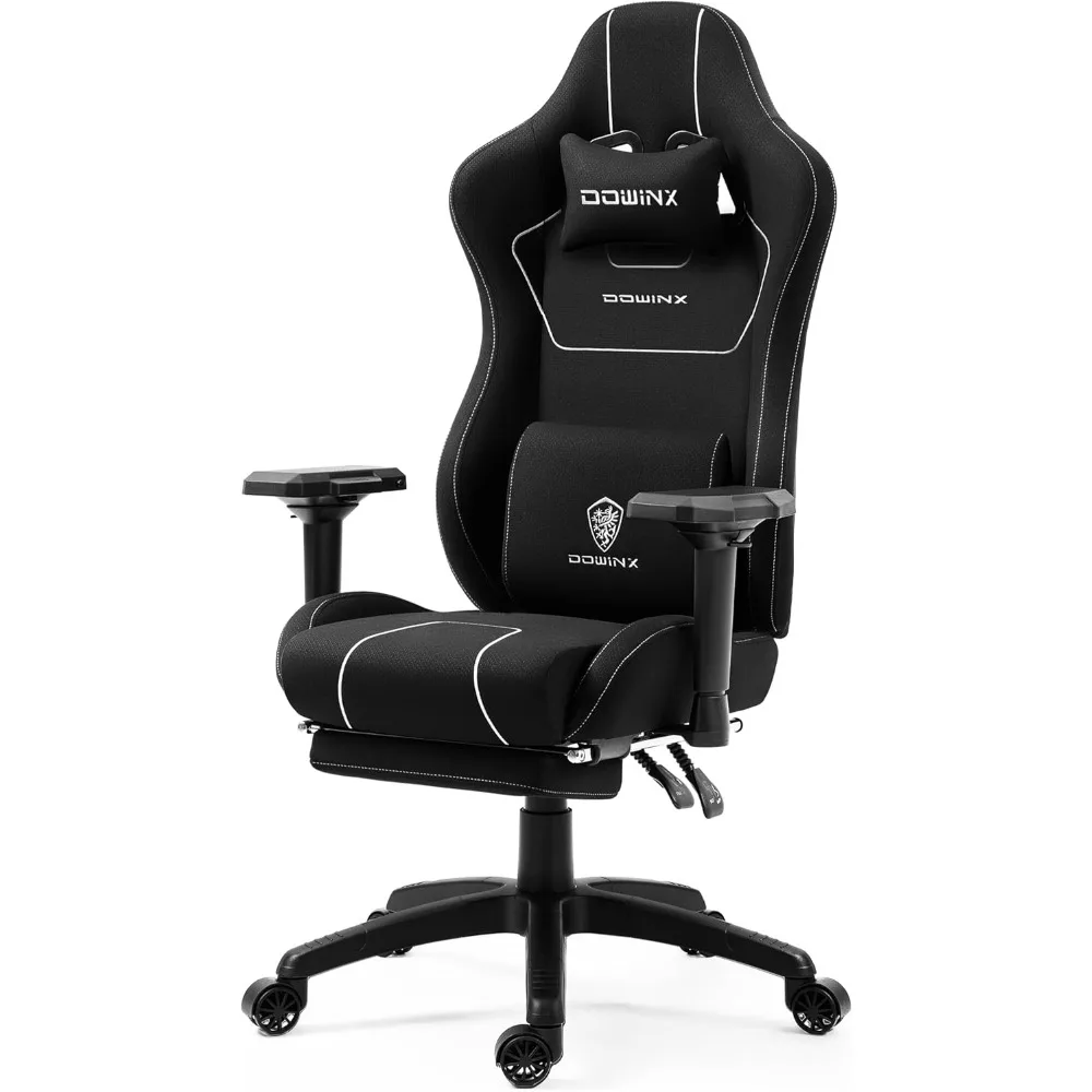 

Gaming Chair with Massage Lumbar Support Footrest, Fabric Computer Gamer Chair with Pocket Spring Cushion Adjustable Comf