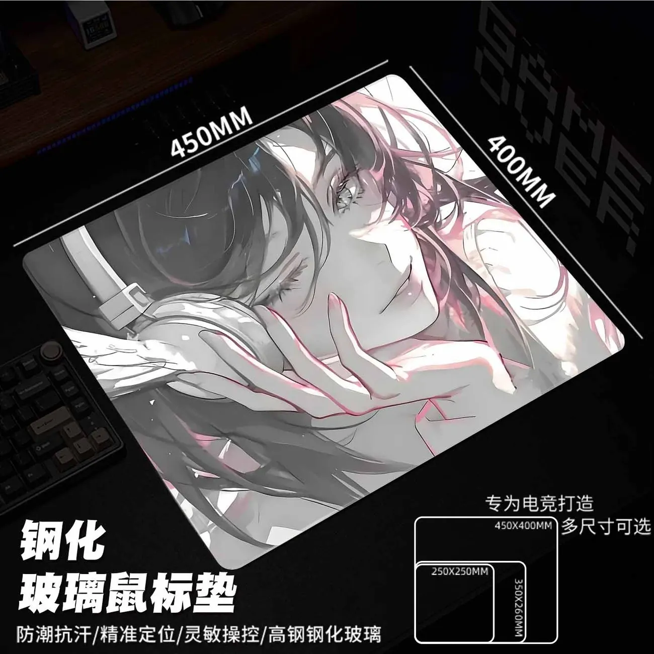 Anime Girl Skypad Upgrade Glass Gaming Mouse Pad Smooth Frosted Tempered Hard Desk Mat for FPS Office Customizable Accessories