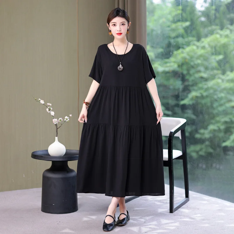 XL-6XL Loose Middle Aged Mother Cotton Rayon Dress For Summer Sleepwear Nightgowns Women New Plus Size Nightshirt Female