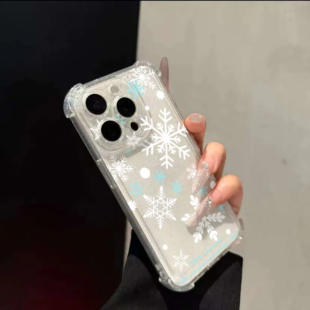 Glitter Bling Snowflake Soft Phone Case For iPhone 17 Pro Max 16 15 11 12 13 14  Air Clear Shockproof Silicone Cherry Cover view 3