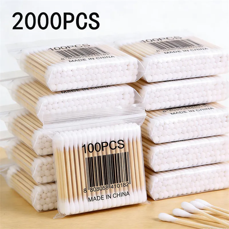 100/500/1000/2000pcs Double Head Women Makeup Cotton Buds Tip Cotton Swab For Wood Sticks Nose Ears Cleaning Health Care Tools