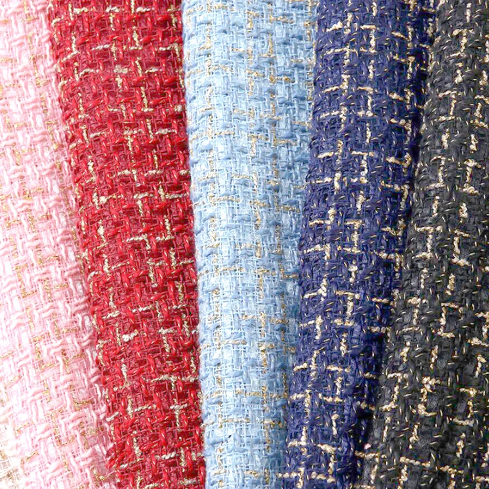 Golden And Silver Silk Tweed Coarse Fabric Woolen Lattice Polyester DIY Autumn And Winter Women\'s Coats Sewing Material 150x50cm