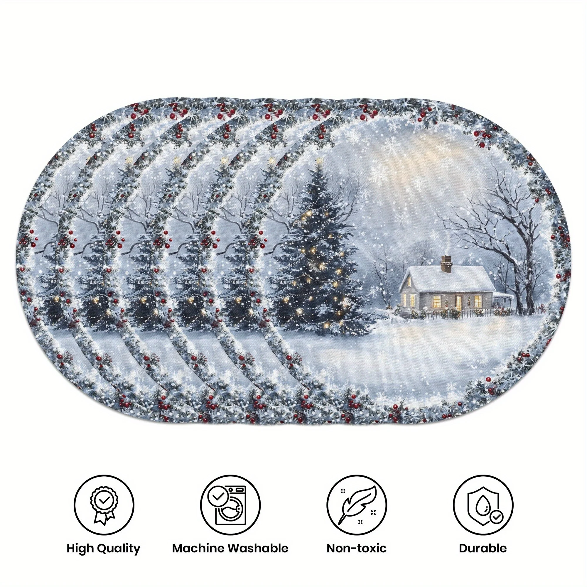 

VIKAMA 6-Piece Christmas Snow Scene Placemats Family Gatherings Christmas Parties Holiday Table Decorations and Accessories