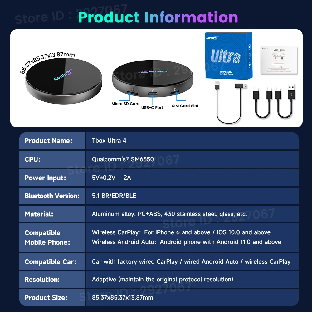CarlinKit CarPlay Ai Box Ultra 4 SM6350 Android 15 Smart Car TV Box Wireless CarPlay Android Auto Video Apps Suppoted 5G Network - view 6