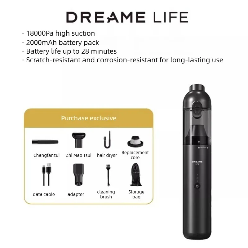 DREAME LIFE Car Wireless Vacuum Cleaner - High suction power and high output for both car use and handheld household use.X10