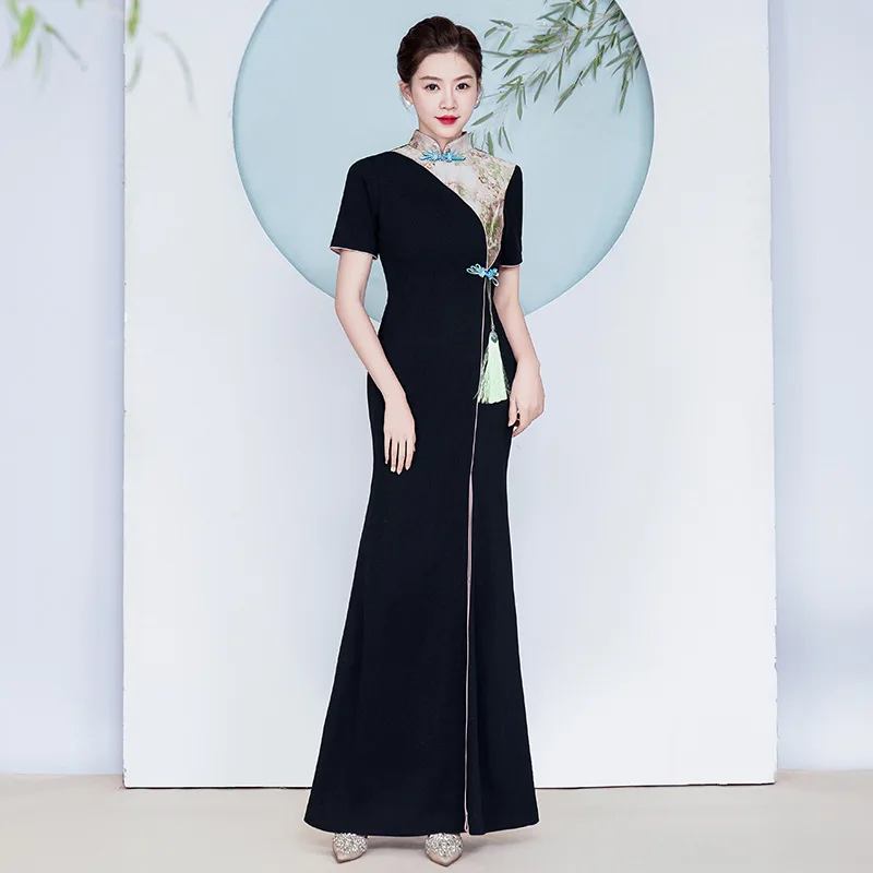 

Plus Size 5XL New Chinese Elegant Temperament Qipao Vestidos Sexy Slim Fishtail Dress Mandarin Collar Vintage Cheongsam ﻿