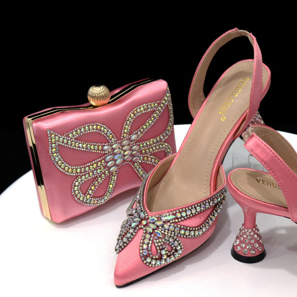 

doershow High Quality African Style Ladies Shoes And Bags Set Latest pink Italian Shoes And Bag Set For Party HJK1-13