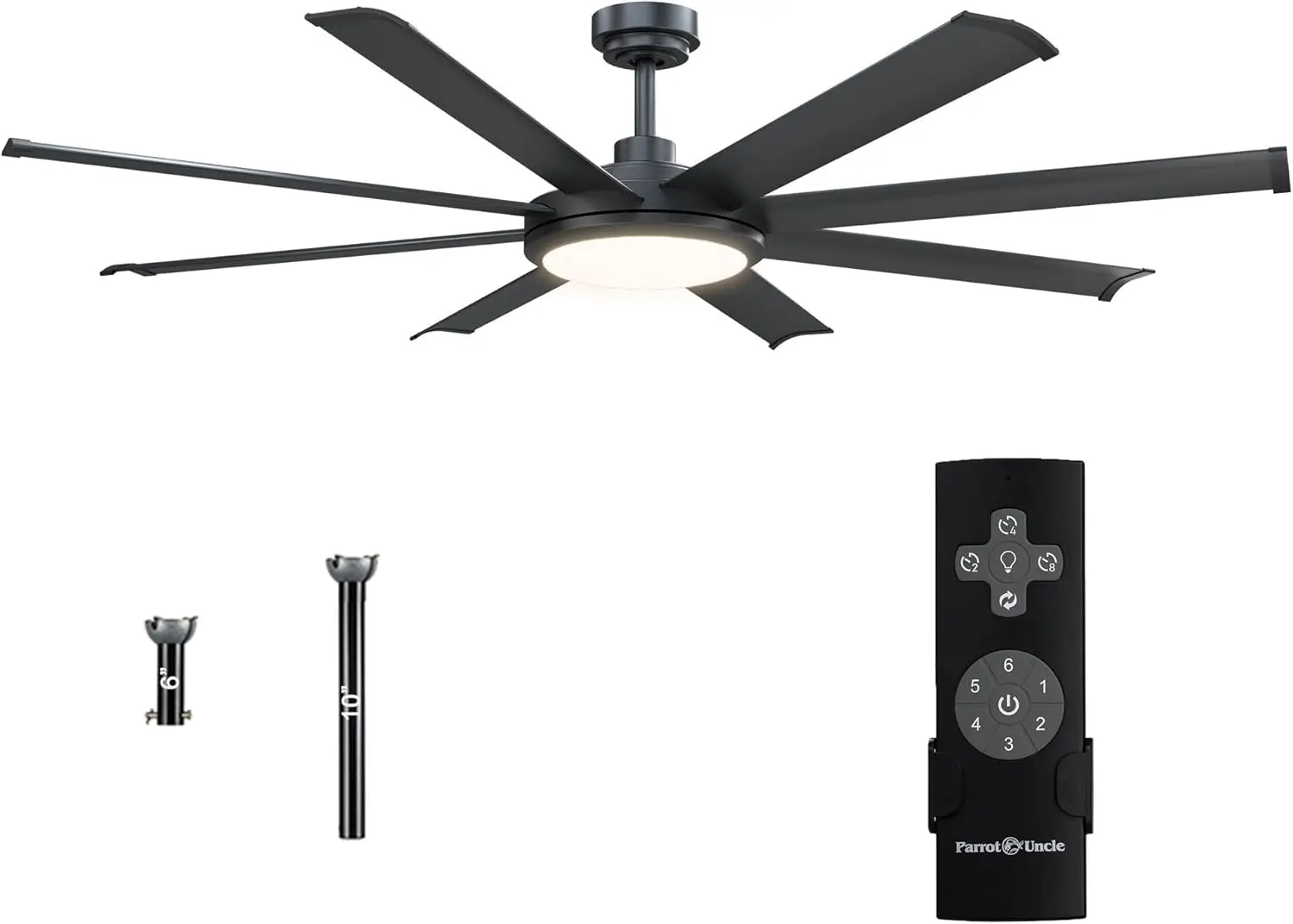 with Lights and Remote, 60 Inch Black Large Ceiling Fan for Bedroom Living Room, Modern Flush Outdoor Ceiling Fans