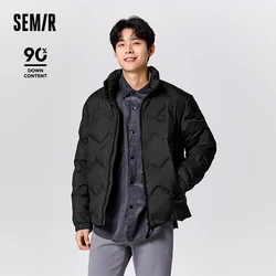 Semir Down Jacket Men Winter No Quilting Line Printed Stand Collar Simple Versatile Lightweight Coat