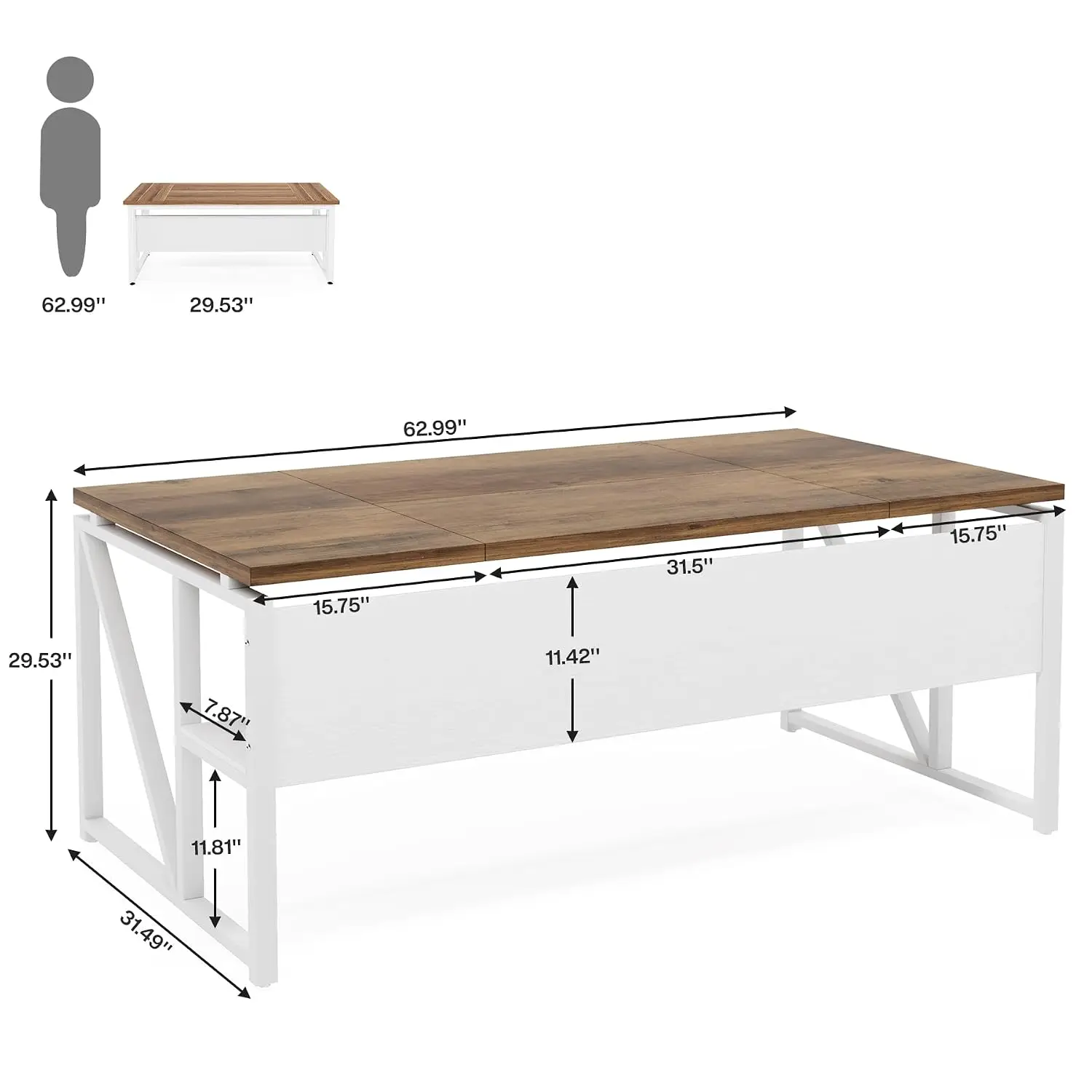 63 inches Computer Desk with Bottom Storage Shelf Home Office Writing Table Workstation Dark Walnut Steel Leg, Customized