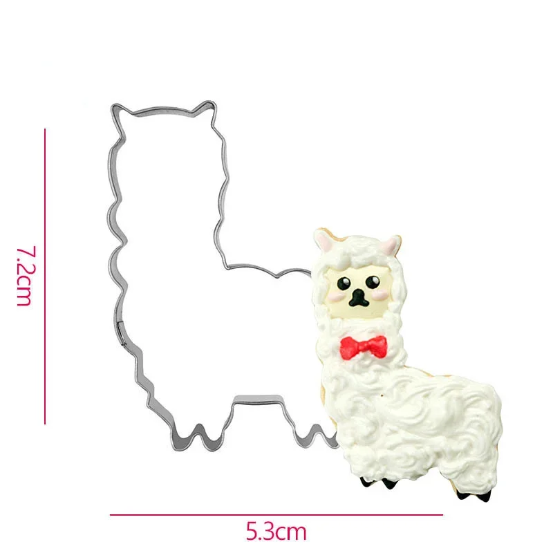 2Pcs/Set Cookie Cutting Mold of Cute Animal Silly Alpaca Dessert Mold Stainless Steel Biscuit Cutter Baking Cake Decoration