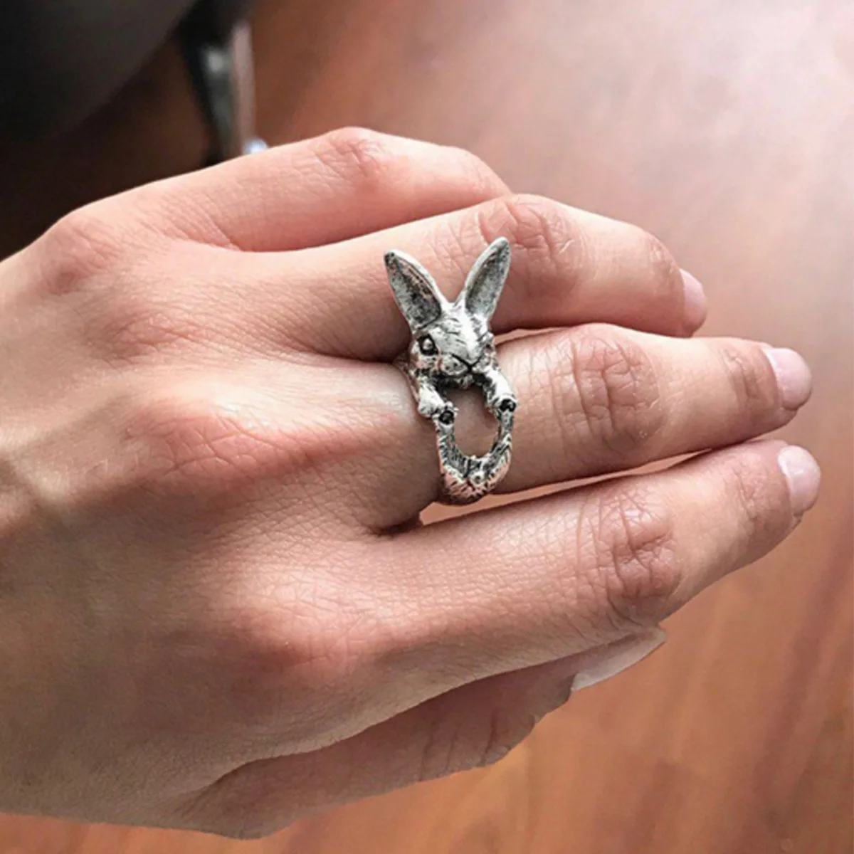 Vintage Silber Farbe Kaninchen Öffnung Ringe Für Frauen Männer Punk Zierliche Niedlichen Tier Kaninchen Finger Ring Gothic Party Schmuck Geschenke