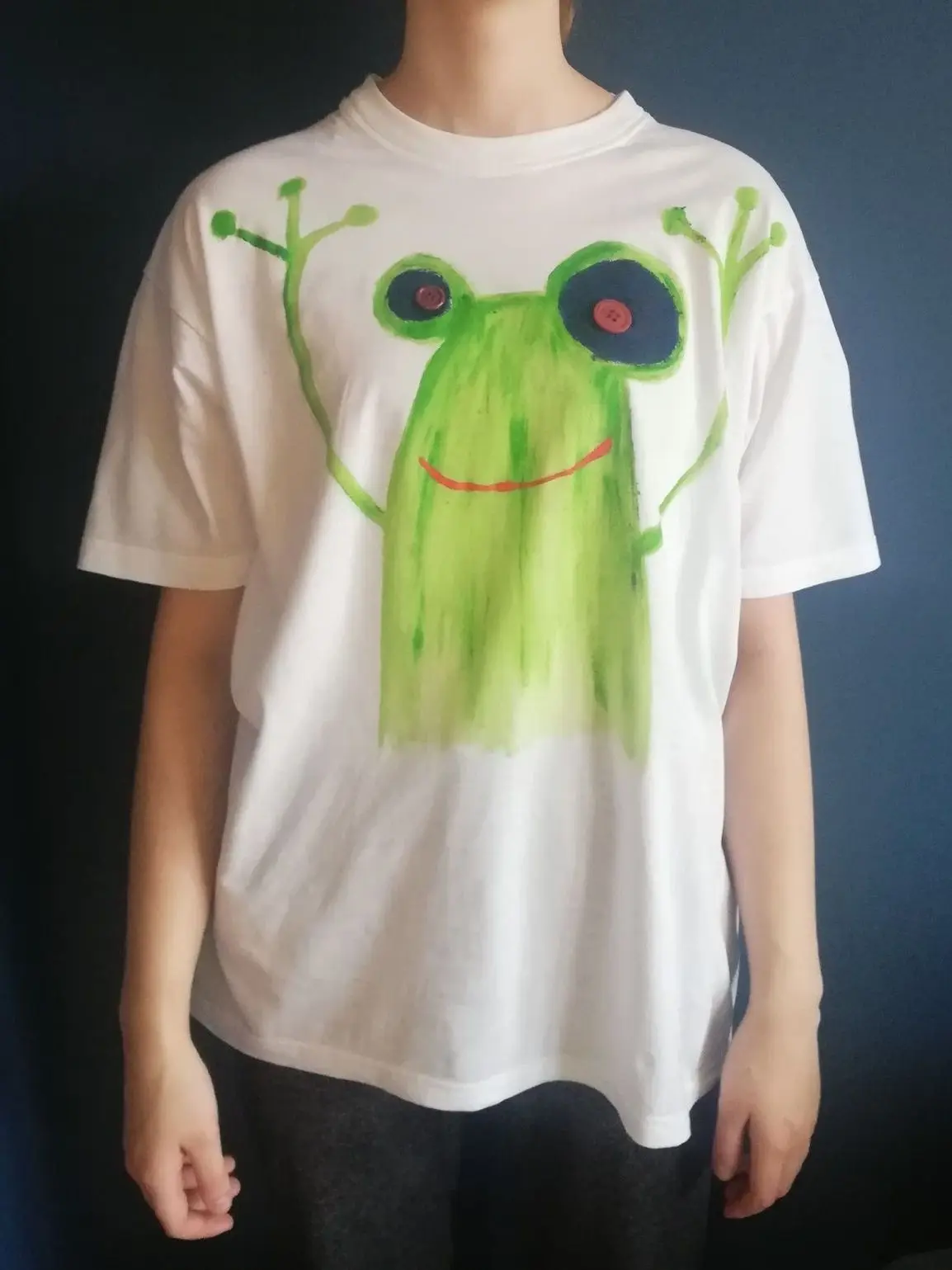 Hand-Painted Frog Cartoon Short-Sleeve T-Shirt Couple Fun Vintage Summer Cotton round Neck Breathable Men's Women's Tee