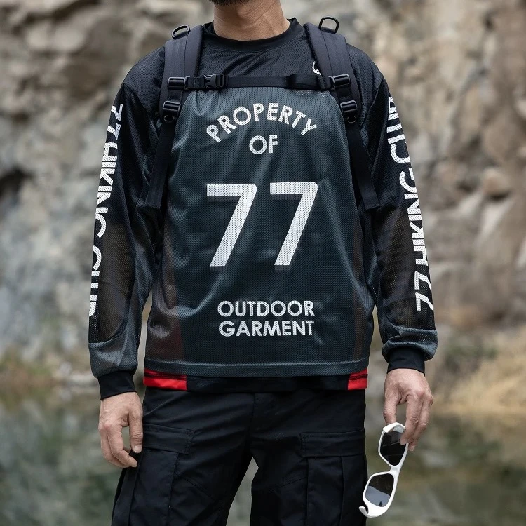 

Модная уличная футболка с принтом, дышащая, с длинным рукавом, круглым вырезом, сетчатая, с защитой от солнца, свободного кроя, молодежная, на все сезоны, тонкая.