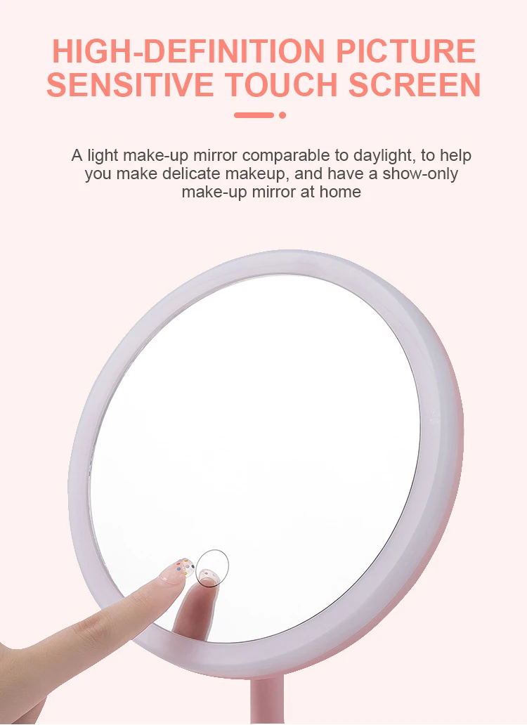 LED Makeup Mirror With Light Lamp With Storage Desktop Rotating Cosmetic Mirror Light Adjustable Dimming USB Vanity Mirror