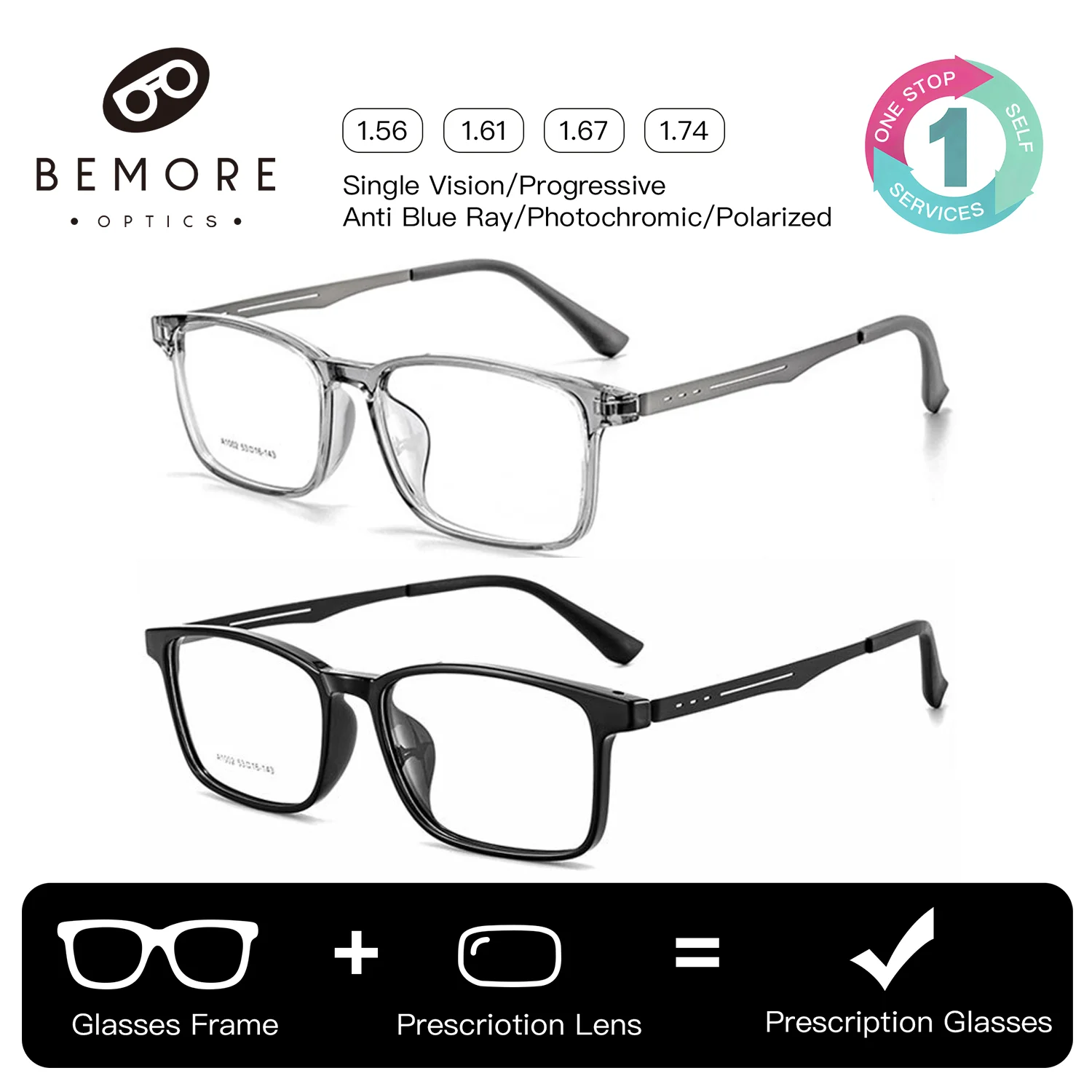 

Очки BEMORE Fashion Square для мужчин с диоптриями, TR, с защитой от синего света/фотохромные, прогрессивные, мультифокальные, оптические