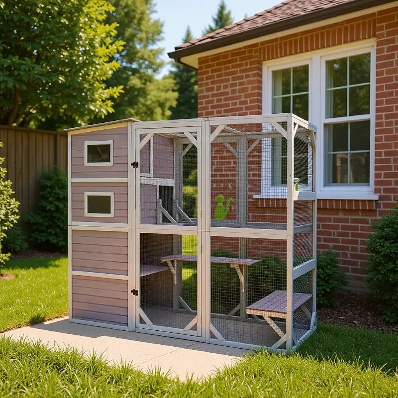Large Waterproof Outdoor Cat House Balcony Villa Warm Sunscreen Pet Cage Nest for Household Use