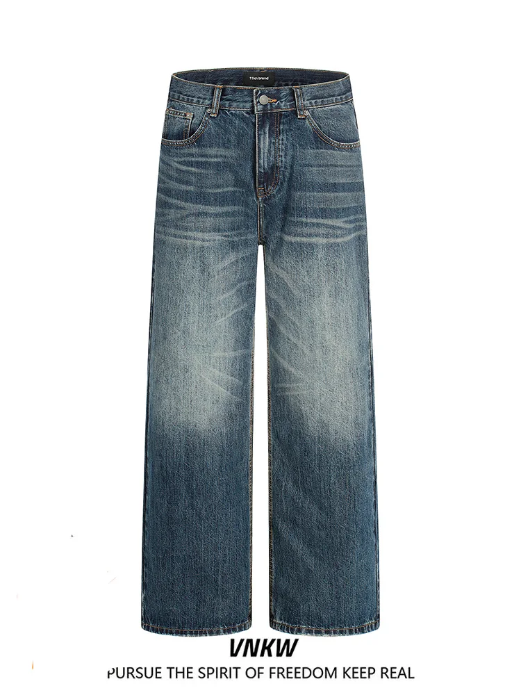 

Ретро-джинсы в американском стиле, свободные прямые широкие брюки из денима для мужчин и женщин, повседневные драпированные длинные брюки, прямые джинсы.