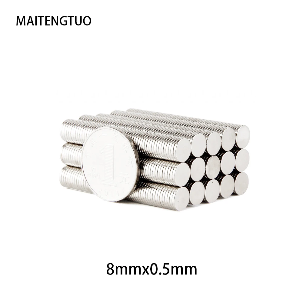 IMANO Disc Magnet Neodymium, 50/100/200/300/500/1000 buah 8x0.5mm N35 NdFeB bulat Super kuat Magnet permanen