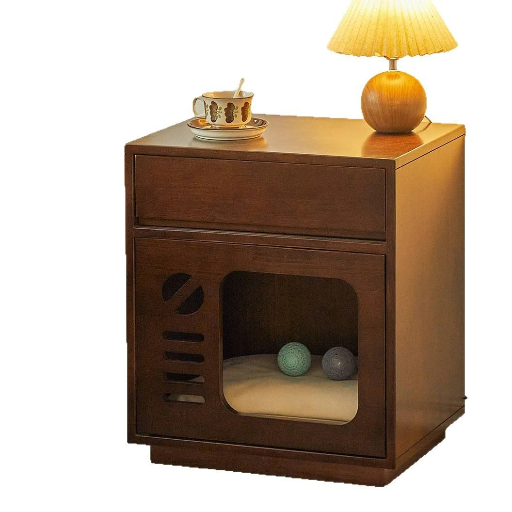 

&Wholesale MDF Light Luxury End Table Simple Durable Wooden Small Storage Cabinet Living Room Furniture Integrated Cat Nook