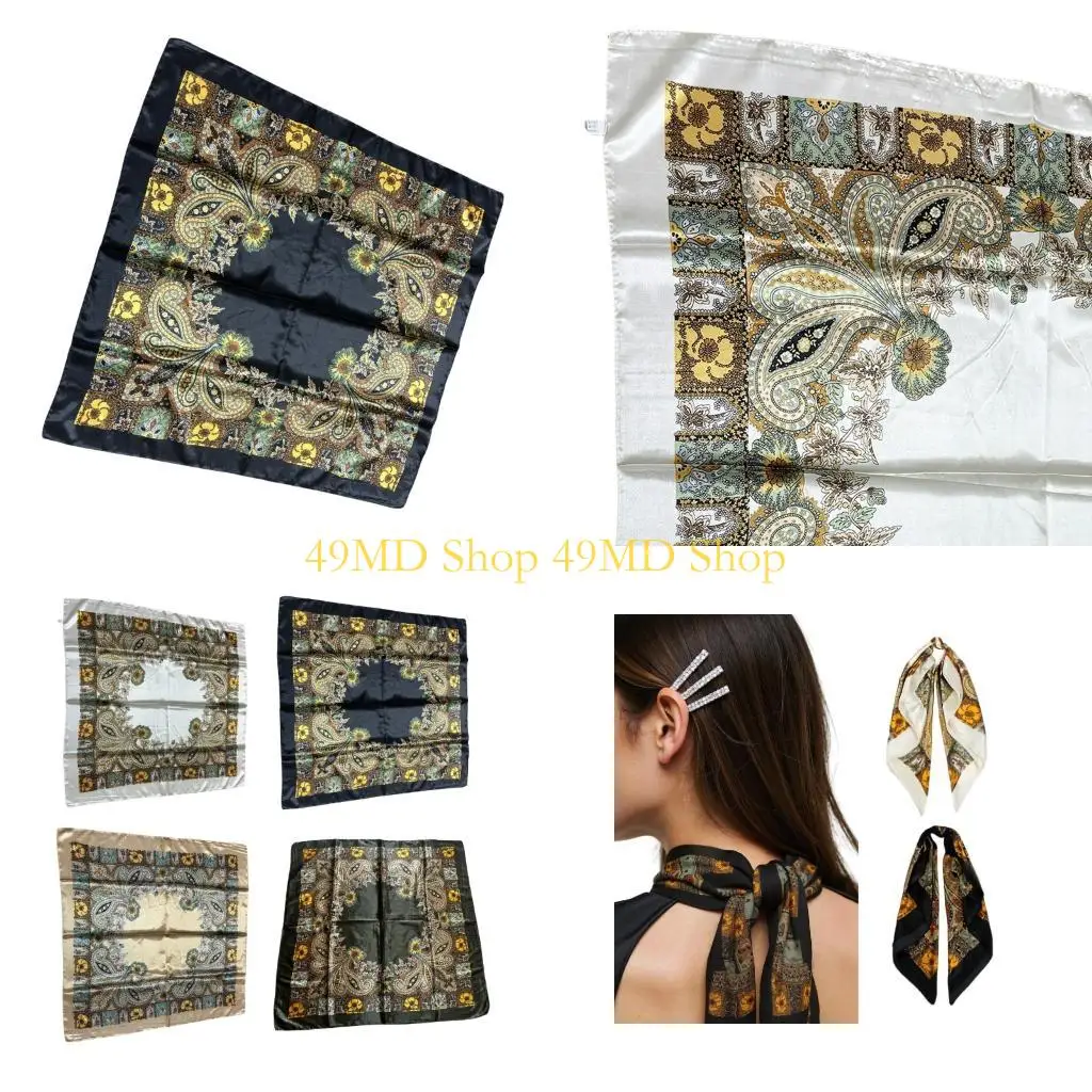 

49MD Breathable Paisleys Scarf Multipurpose Neckwear Handbag Decoration Easy Care Travel Essential Daily Outfit