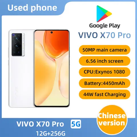 VIVO X70 Pro 5g ROM 256GB Android CPU Exynos 1080 6.56in 2376x1080px 4450mAh Camera used phone