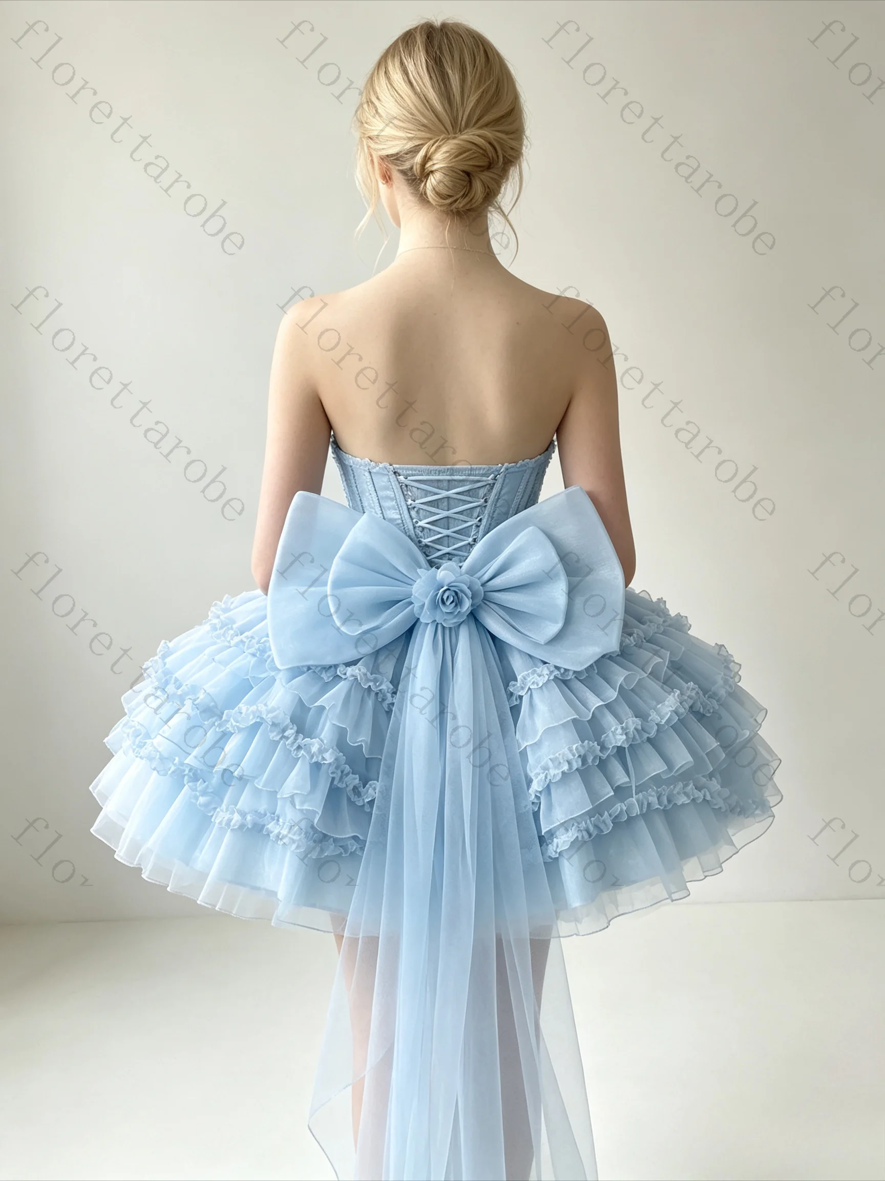 Customized Women Sleeveless High Waist 3D Bow Puffy Short Princess Dress Sweet Lolita Style for Birthday Party Special Occasion