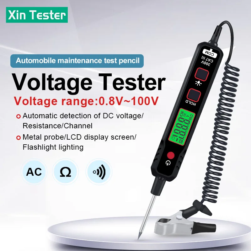 Xin Tester Car Voltage Detector 100V Pen Type Indicator DC Voltage Tester Backlight Flashlight Sensitivity Pen  XT86A