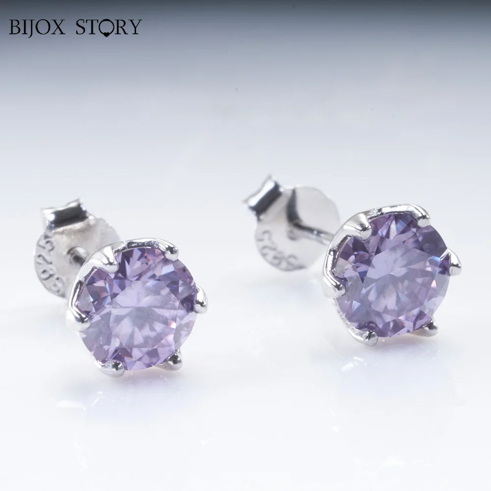 100% 925 Sterling Silver Round Cut 1CT*2 Purple Real Moissanite Diamonds Wedding Studs Earrings Fine Jewelry With GRA