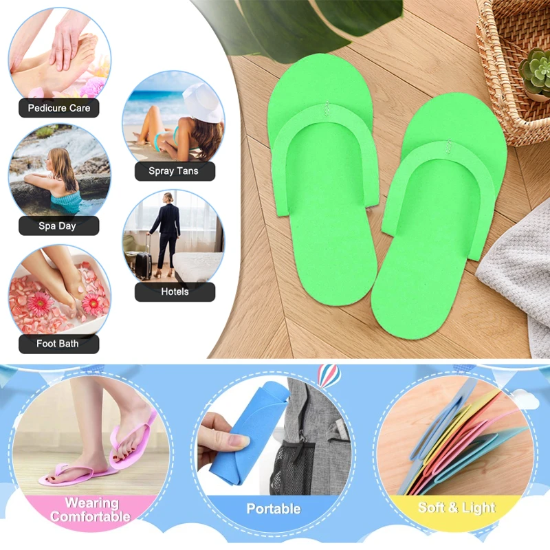 120-36Pair Eva Disposable Pedicure Slippers Manicure Spa Beauty Salon Slipper Anti-Slip Foam Flip Flop Foot Bath Nail Home Hotel