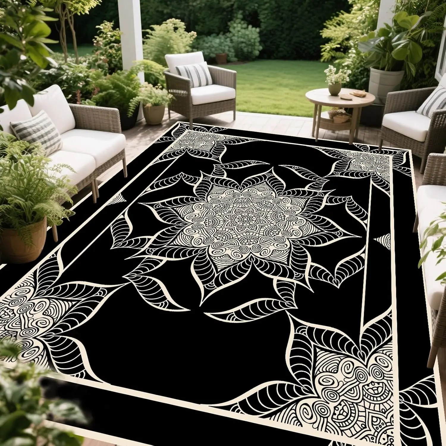 

8x10 Feet Hepburn Flower Plastic Outdoor Rug, Stain Resistant Waterproof Reversible Outdoor Patio Rug, Fade Resistant Camping