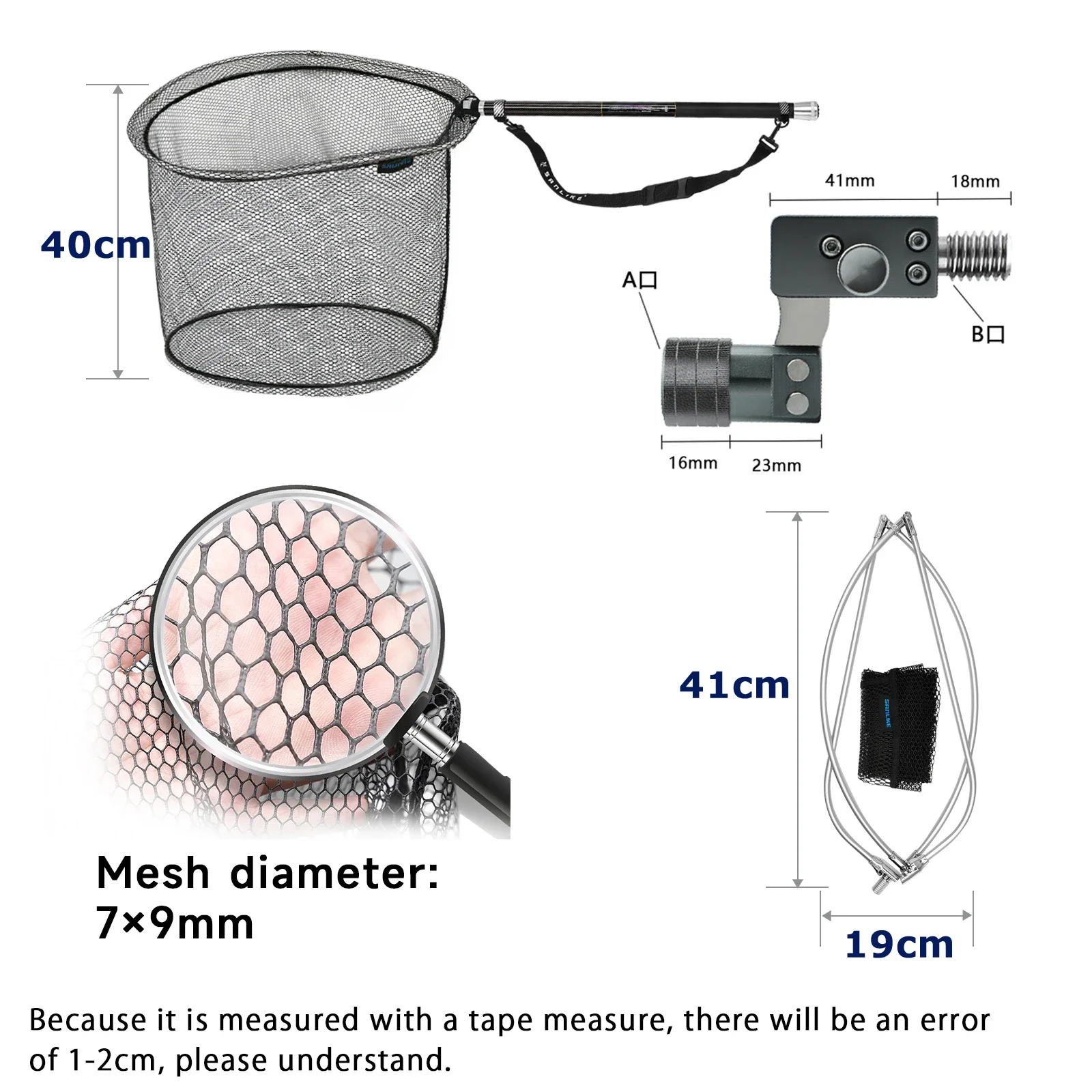 SANLIKE 3m Fishing Net with Folding Head Set Retractable Carbon Fibre Landing Handle Pole Collapsible PE Net Fishing Gear Tools