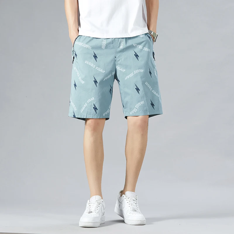 Summer Thin Fashion Letter Casual Shorts Printed Loose Straight Men's Clothing Zipper Pockets Spliced Basic Korean Knee Pants