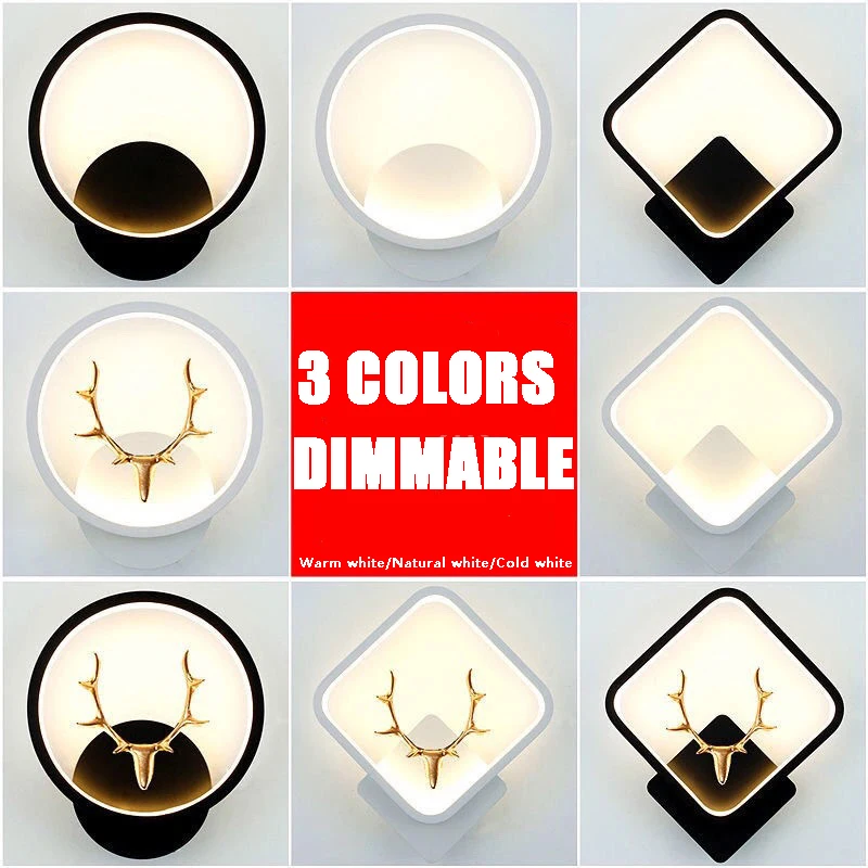 

3 colors dimmable 14w LED Wall Lamp for Bedroom Bedside Indoor Wall Sconce Lighting Creative Circle Aisle Corridor Wall Light