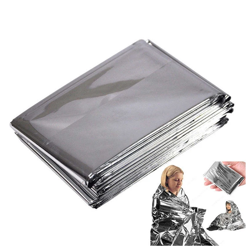 Manta de primeros auxilios impermeable para exteriores, lámina térmica plegable, envoltura de rescate, 5 unidades