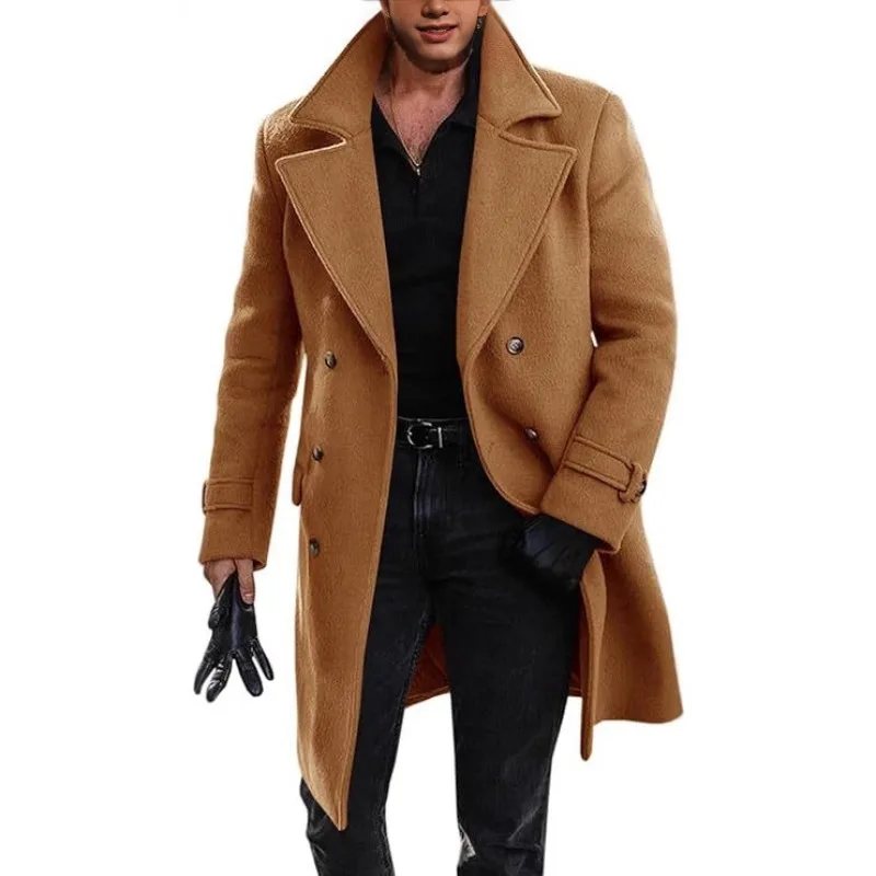 

Men's Autumn Winter Casual Lapel Double-breasted Woolen Overcoat Male Solid Thicken Outdoor Wool Trench Coat Classic Windbreaker