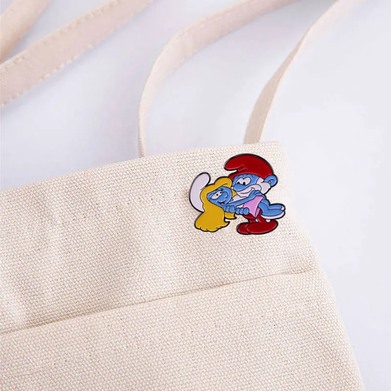 Papa Smurrf N Smurrfette Enamel Pin Classic Blue x Elf Comics Badge Brooch Gift Backpack Decoration Jewelry
