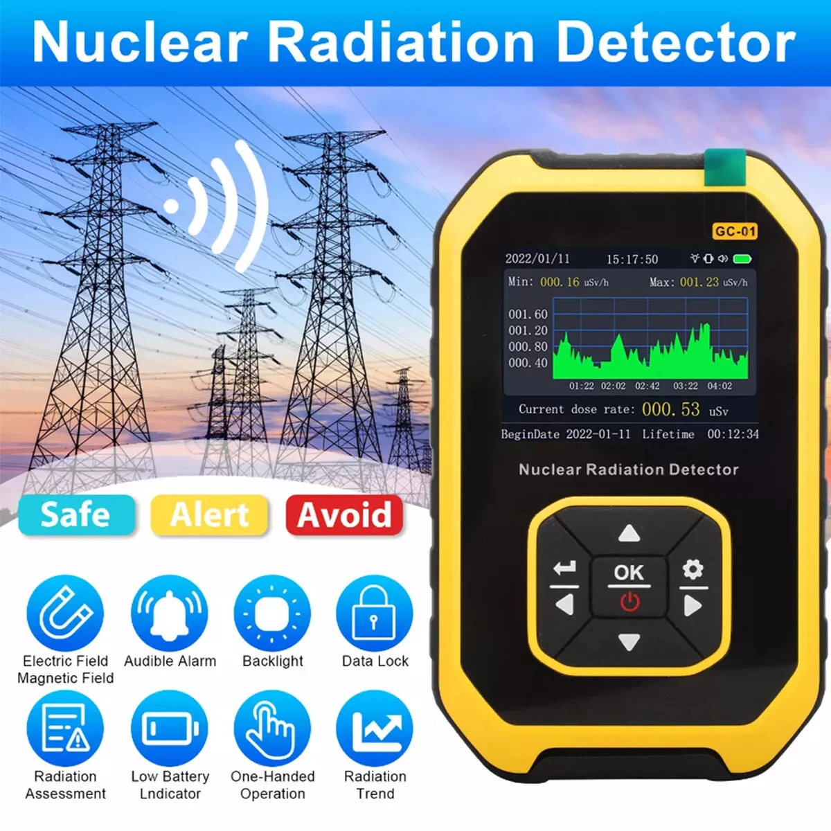 Detector de radiación nuclear portátil GM Geiger contador tubo β γ dosímetro de rayos X