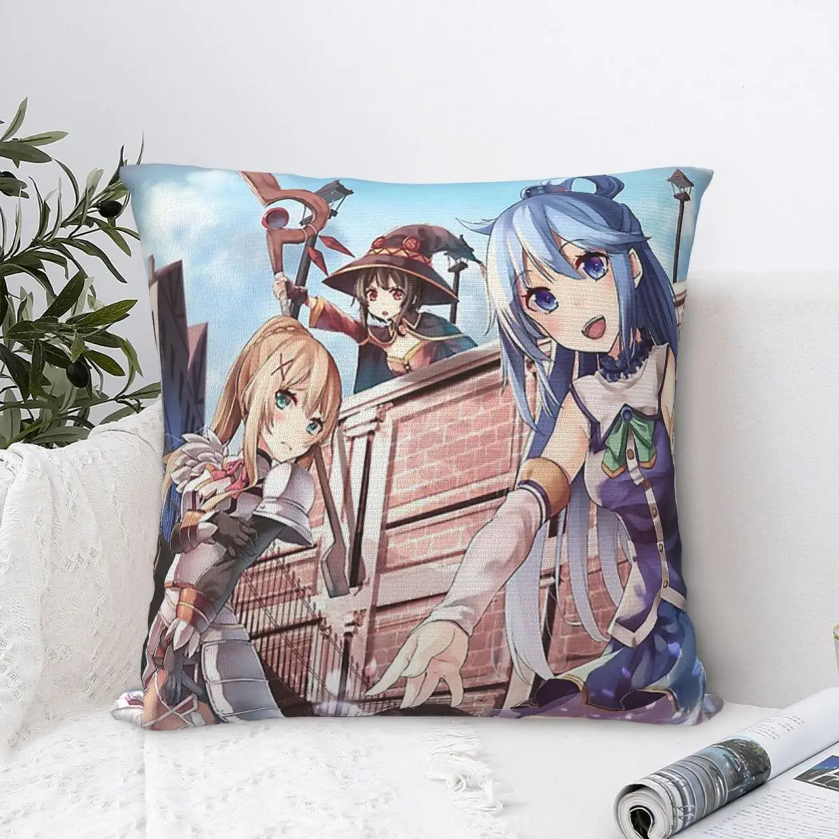 Useless Goddess Konosuba Square Pillowcase Pillow Cover Velvet Cushion Zip Decorative Comfort Throw Pillow For Home Sofa