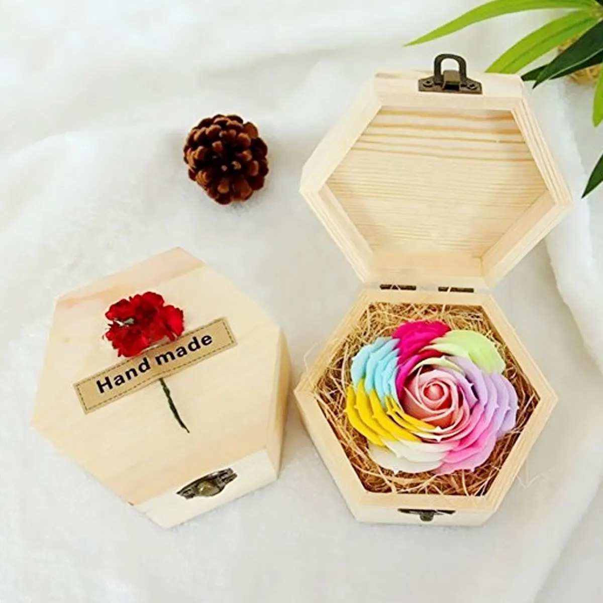 

2 pcs Hexagonal Wooden Gift Box Unfinished Diy Storage Container For Soap Flower Jewelry Home Wedding Decoration Packaging Box