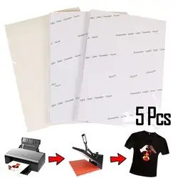 5Pcs A4 Light Dark Cotton Cloth DIY Iron Heat Press Print Paper T-shirt Inkjet Sublimation Printing Paper Thermal Transfer Paper