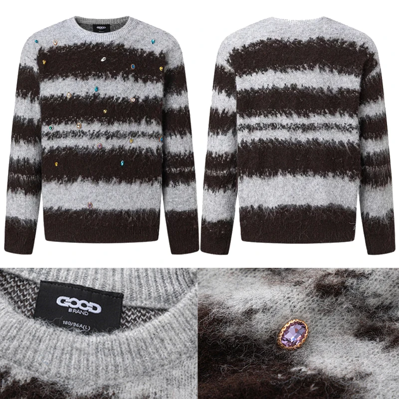 

Streetwear Trends GOODBRAND Sweaters Daily Casual High-quality Fashionable Grey Black Stripes GOOD Knitted Pullover