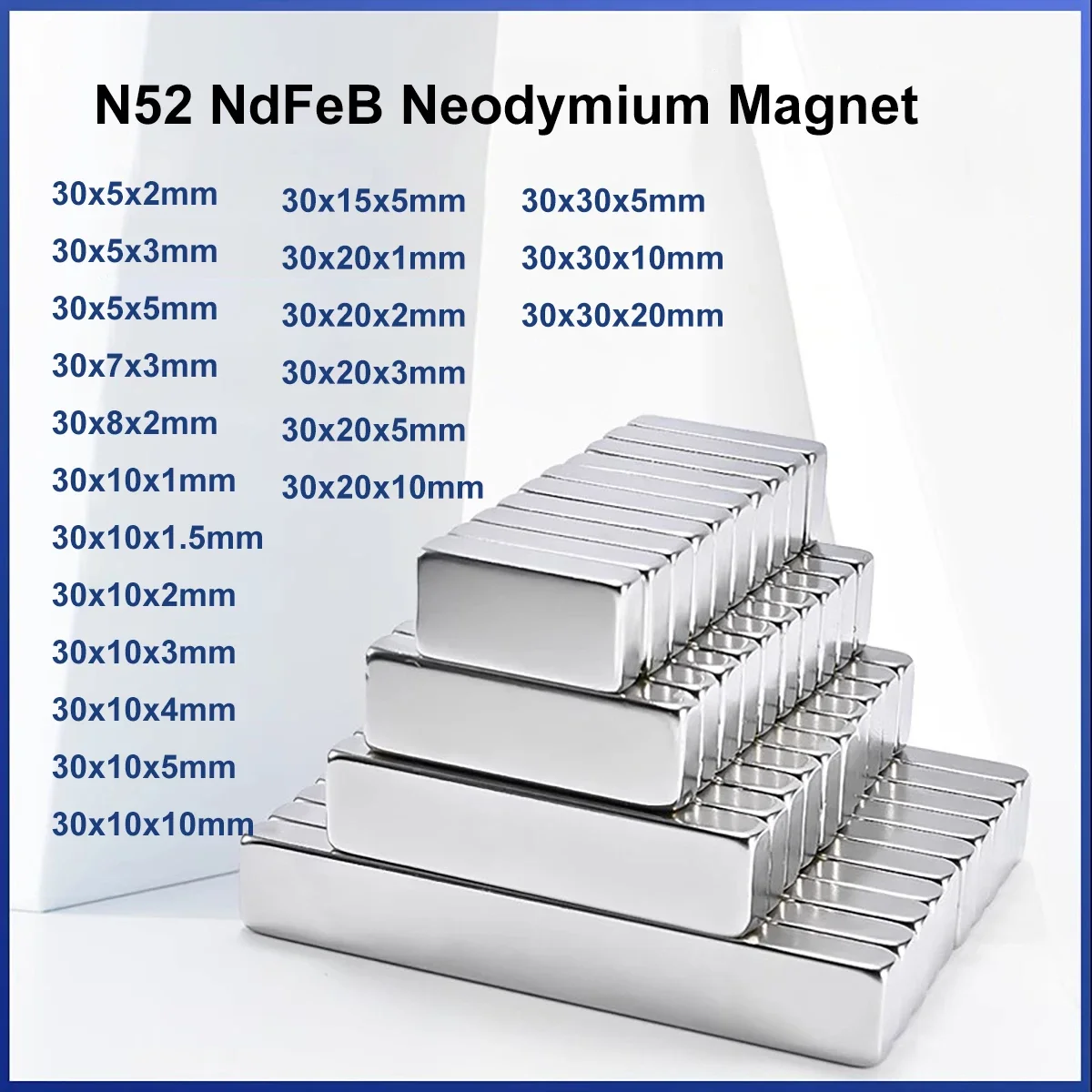 1Pc N52 NdFeB Neodymium Magnet 30x5 30x7 30x8 30x10 30x15 30x20 30x30mm Thick 1-20mm Super Strong Permanent Magnet Fridge Magnet