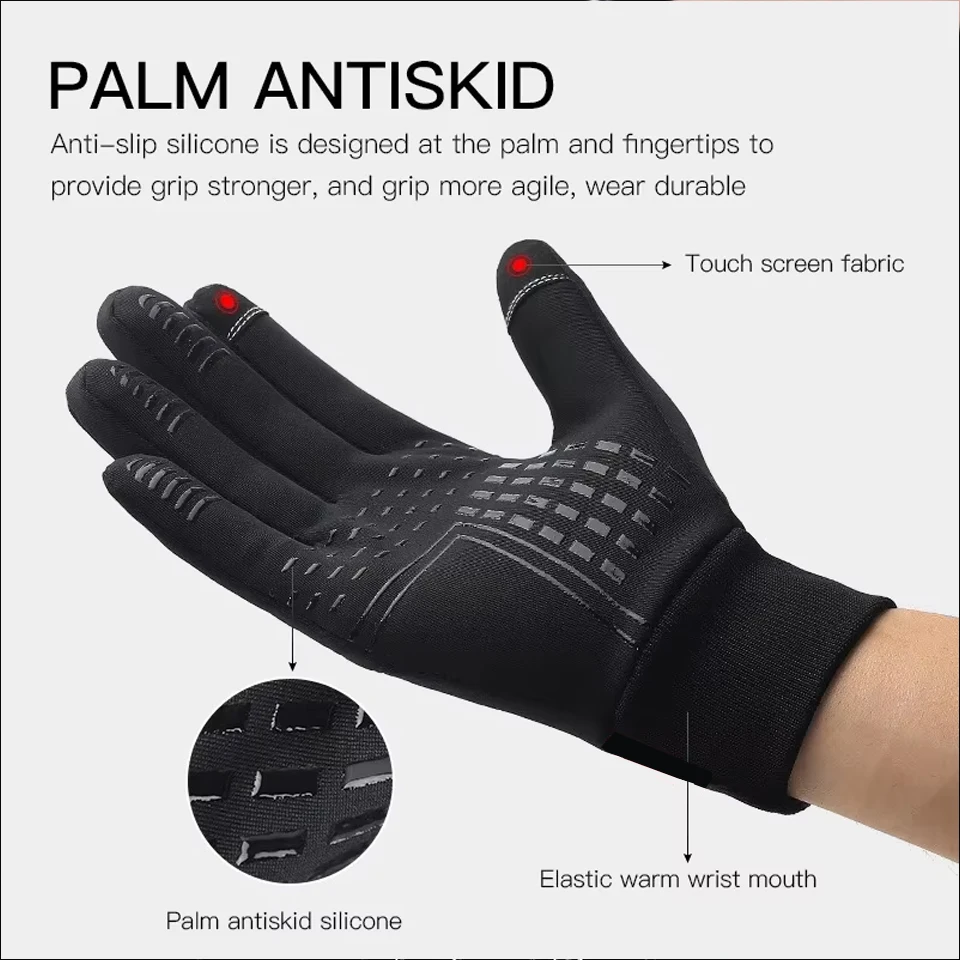 Herbst Winter Outdoor Fahrradhandschuhe Fitness Sport Laufen Warme Touchscreen Rutschfeste Handschuhe Motorradhandschuhe Herren Schwarz