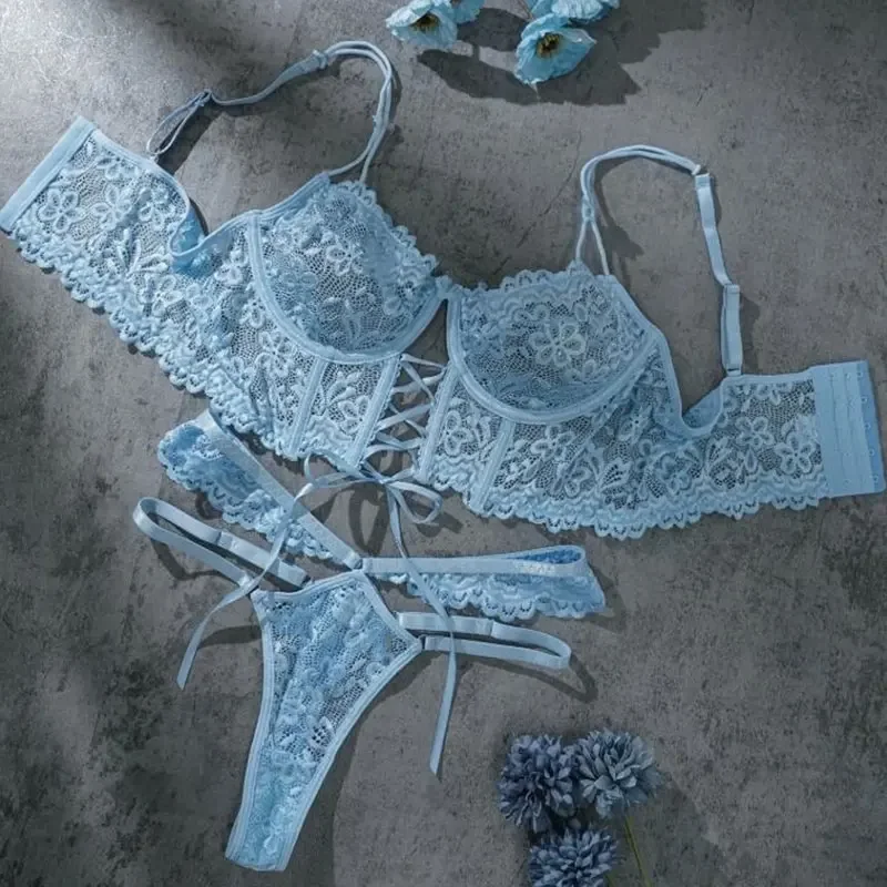 

Porno Lace Sexy Lingerie Set Erotic Hot Underwear Women Bra and Panty Thong Transparent Lace Black Open Intimates Lenceria Set