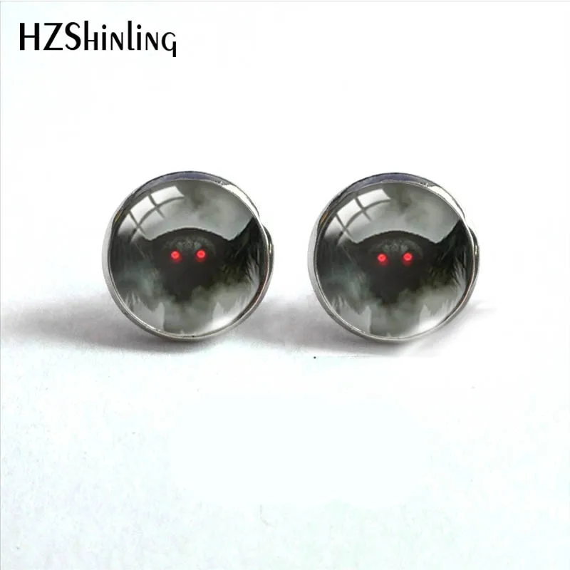 12mm Mothman stud earrings Pattern Glass Cabochon Stud Earrings Handmade Ear Jewelry for Women